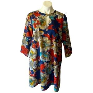Beige by Eci Women’s Colorful Floral Long Sleeve Bohemian Dress Size Large